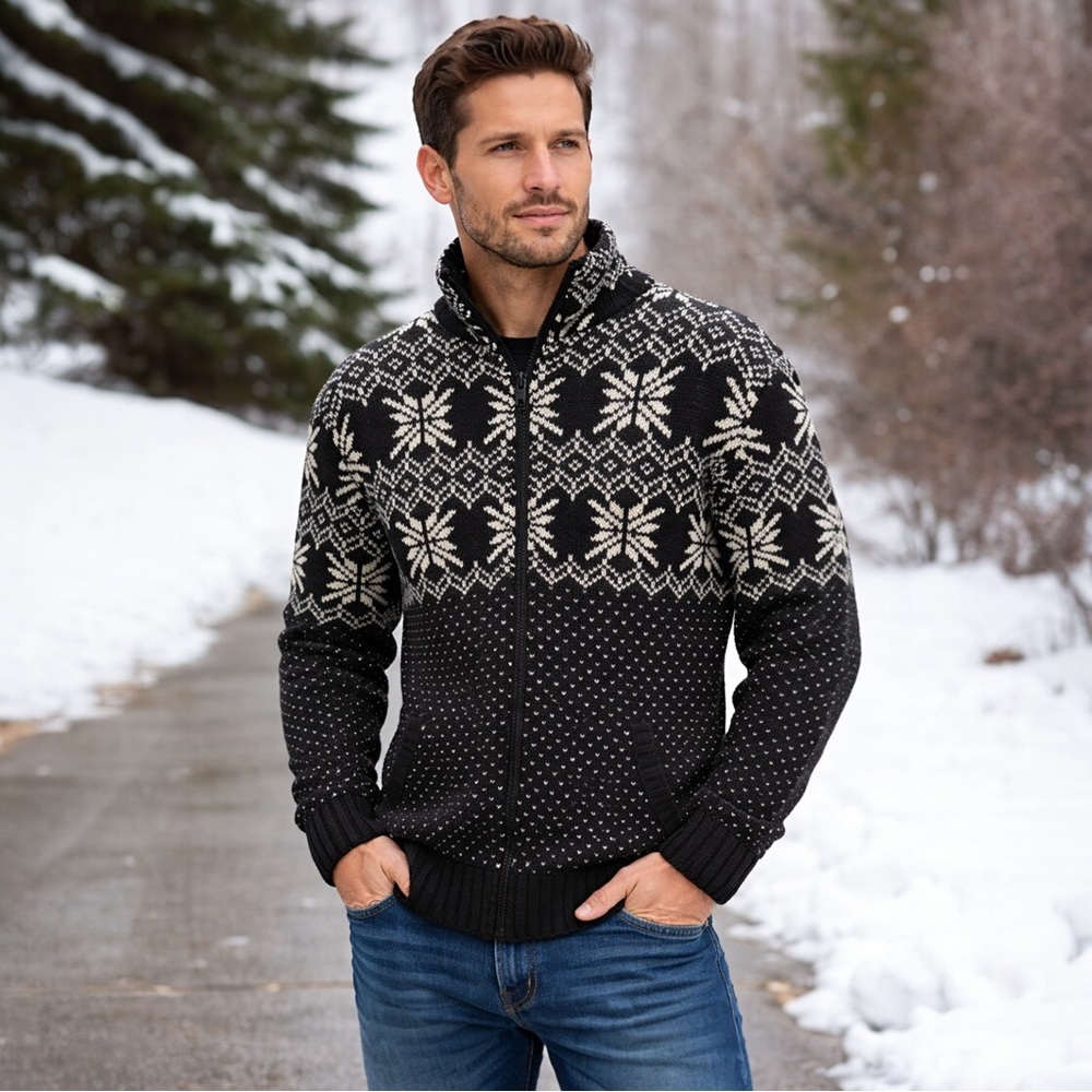 True Rock Men’s XL Black Fair Isle Nordic Knit Sweater Cotton Blend